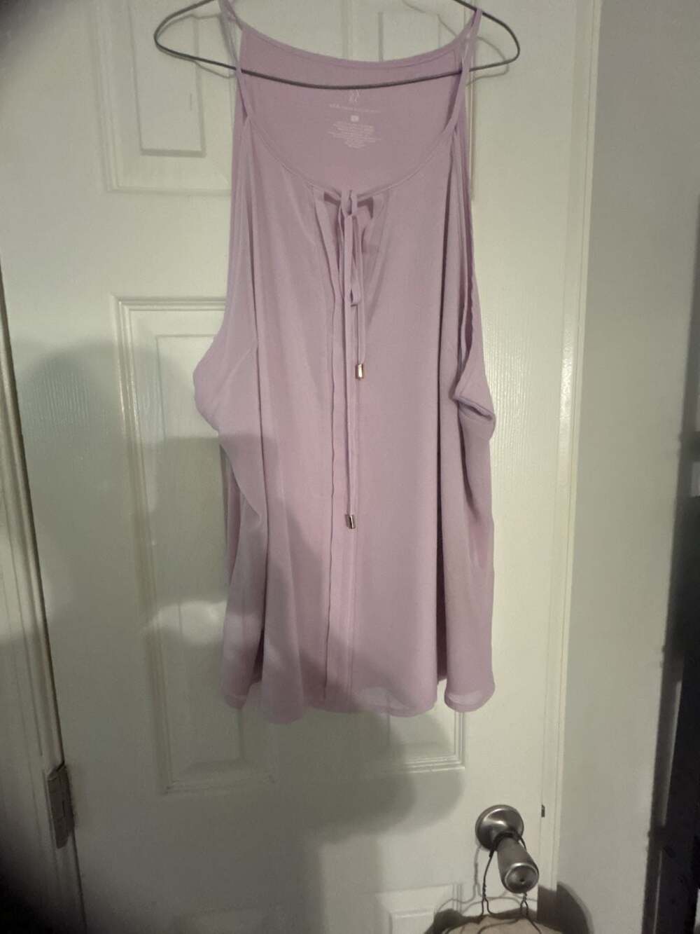 New York & Company Women's Sleeveless High Neck Tie-Front Blouse, Lavender, XL